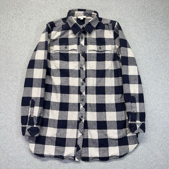 L.L. Bean Signature Flannel Shirt Women’s Medium Blue Gray Gingham Plaid Chamois - Picture 1 of 12